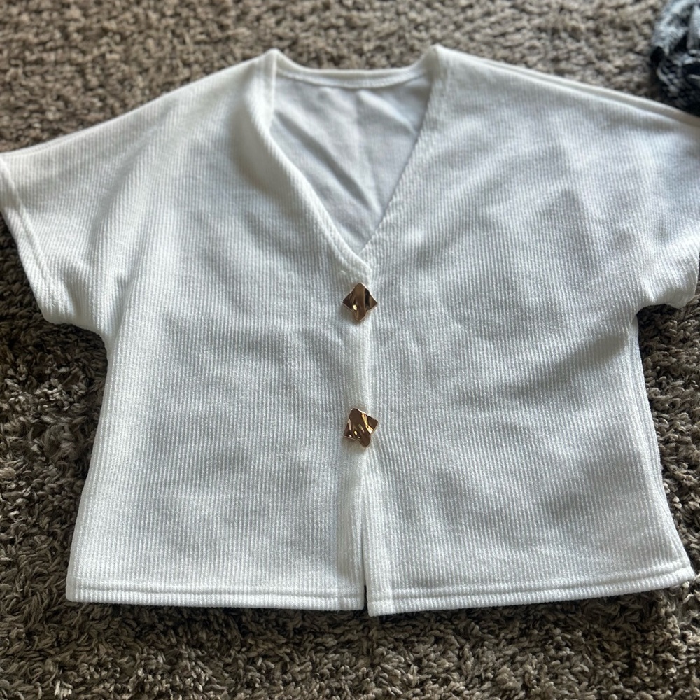 Classic White V-Neck Button Shirt